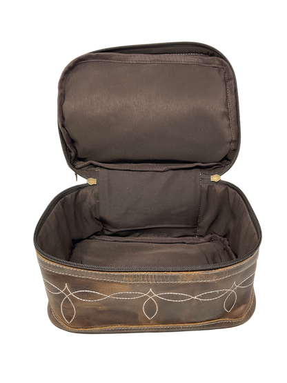 Leather Boot Stitch Double Decker Cosmetic Bag