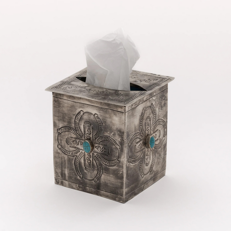 Stamped Tissue Box Cover w/Turquoise