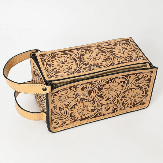 Floral Carved Hard Sided Toiletry Bag