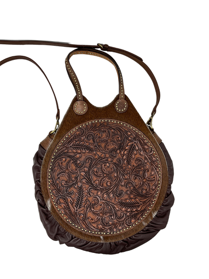 Floral Carved Leather w/Cowhide Canteen Purse