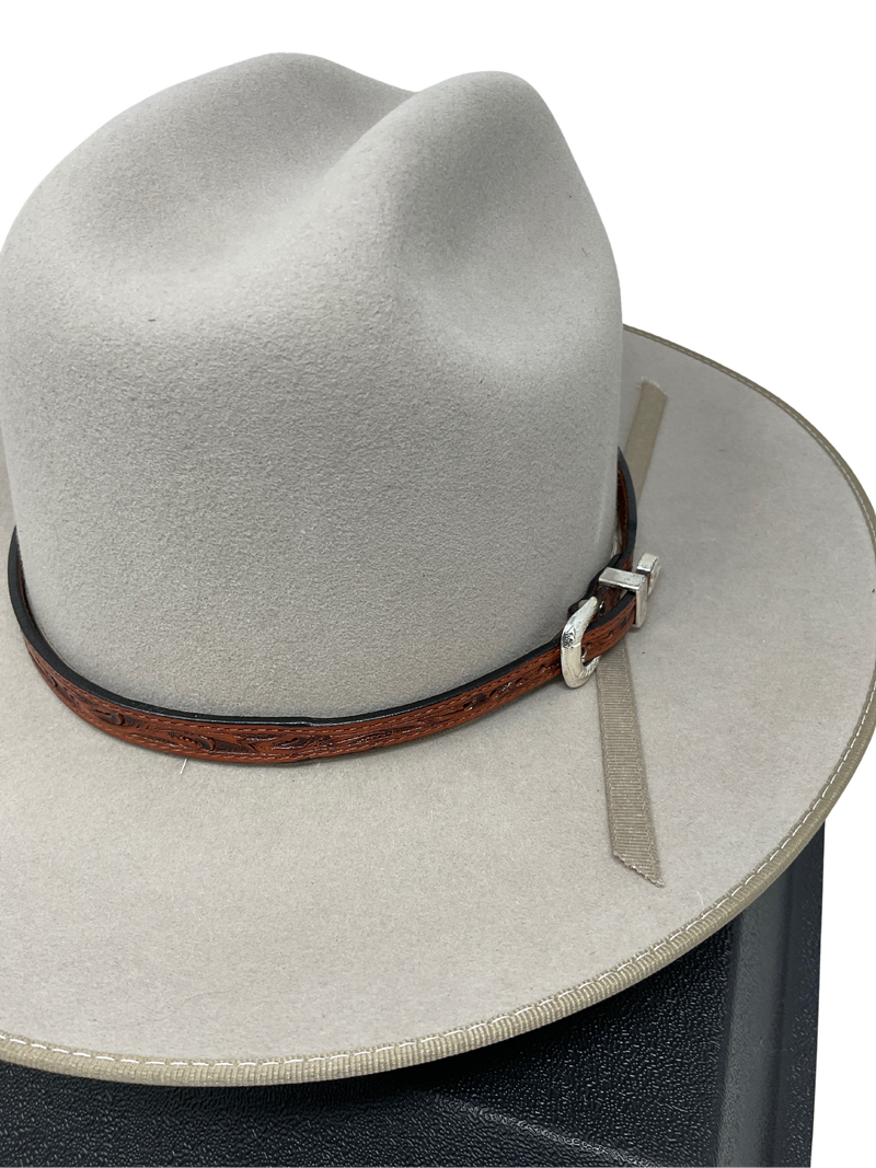 3/8" Hand Tooled Leather Hat Band w/Buckle