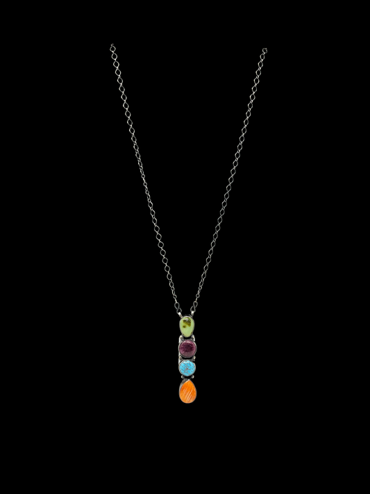 Sterling Silver Multi Stone Drop Necklace