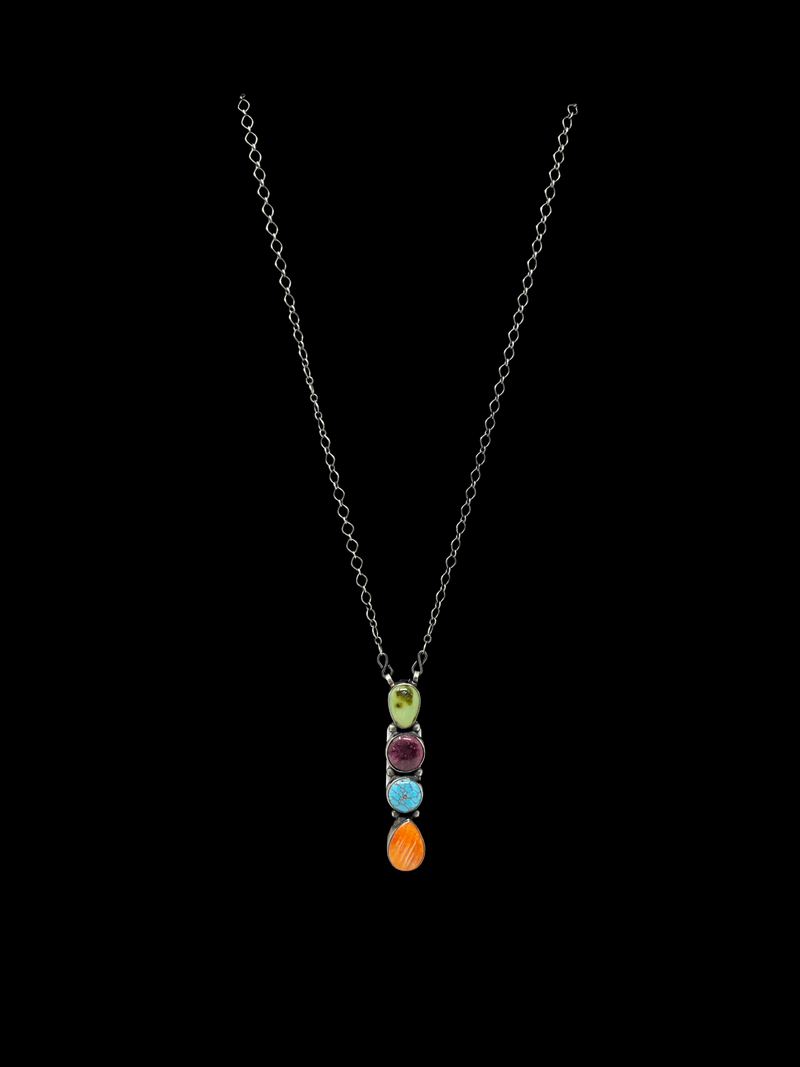 Sterling Silver Multi Stone Drop Necklace