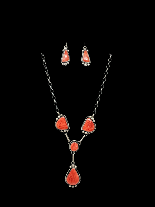 4 Stone Spiny Oyster Drop Necklace Set