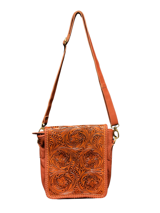 Chestnut Colored Floral Carved Purse