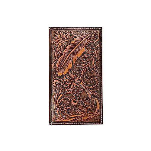 Floral and Feather Carved Wallet