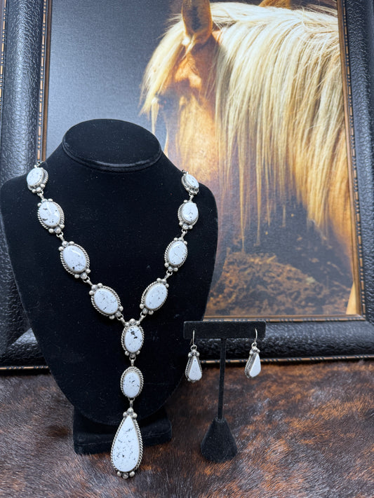 White Buffalo Lariat Necklace Set