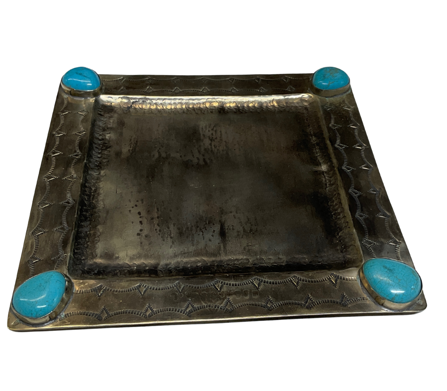 Square Tray w/4 Turquoise Stones