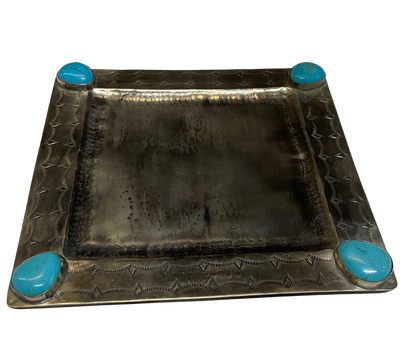 Square Tray w/4 Turquoise Stones