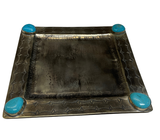 Square Tray w/4 Turquoise Stones