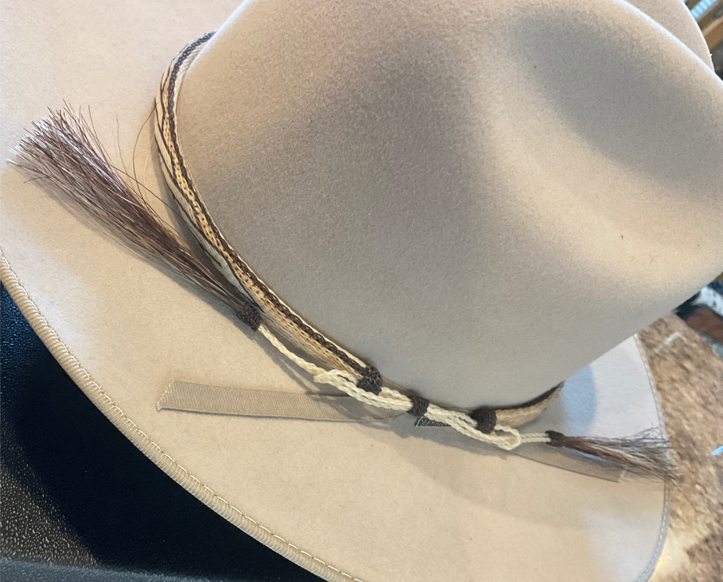 Hitched Horsehair Narrow Hat Band w/Double Tassels