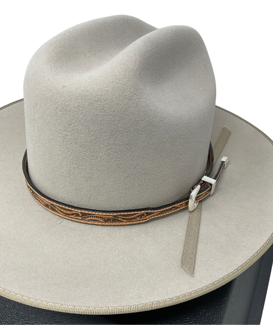 3/8" Hand Tooled Leather Hat Band w/Buckle