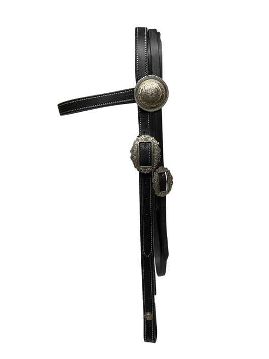 3/4" Black Browband w/Sterling Buckles and Conchos