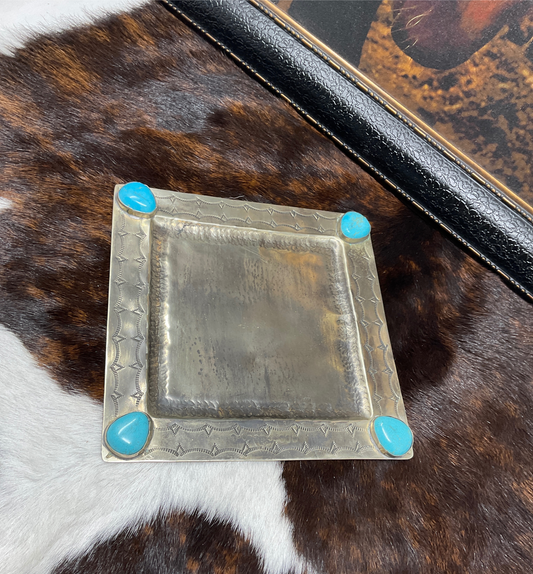 Square Tray w/4 Turquoise Stones