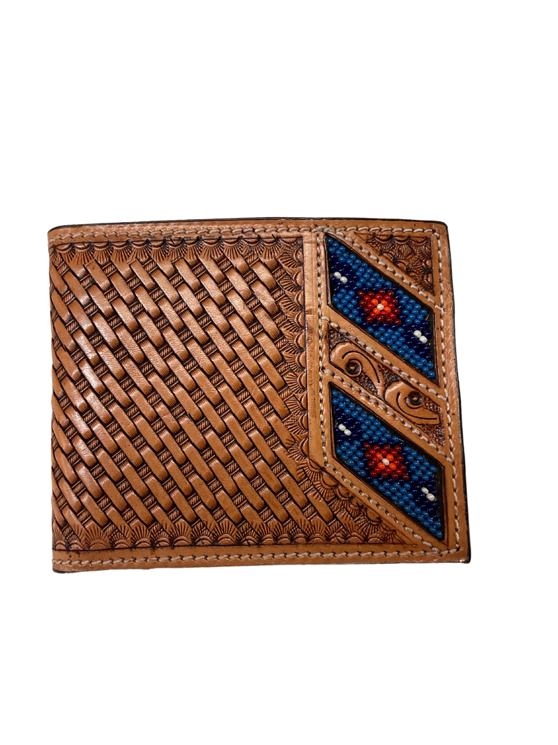 Bifold Basket Stamp Wallet w/Beaded inlay