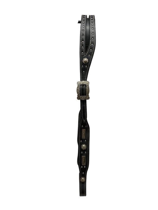 3/4" Black Split Ear w/Sterling Buckles, Dots & Conchos