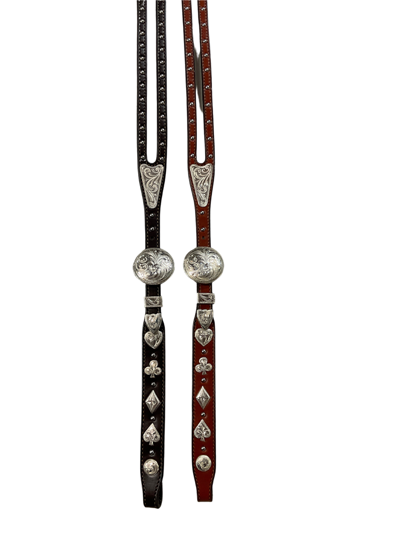 5/8" Shaped Split Ear Hansen Oakdale Buckles w/Dots & Card Suit Conchos