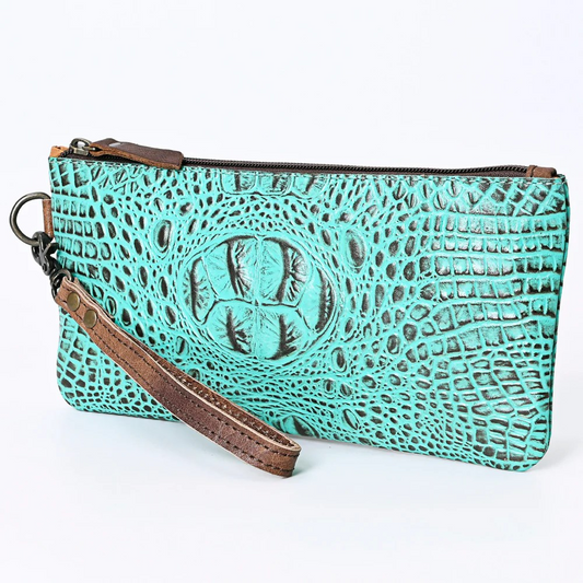 Genuine Dyed Leather Wristlet Purse