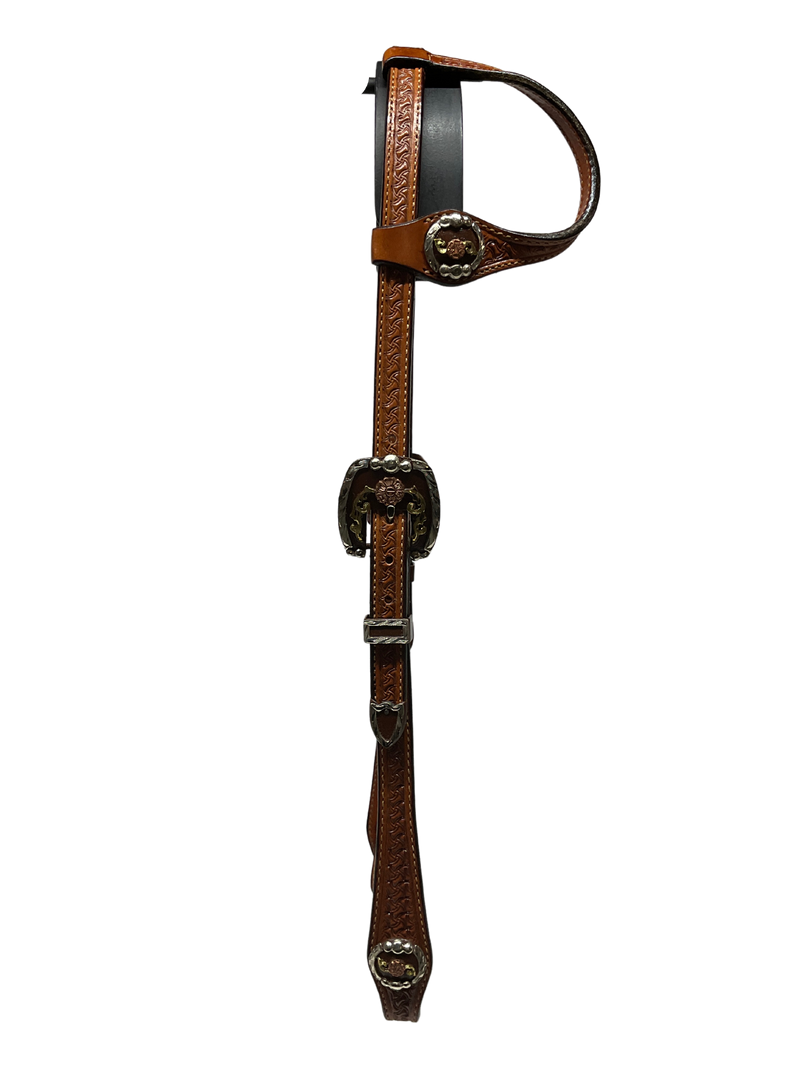 Single Ear Basket Stamped Rust California Double Buckles & Conchos