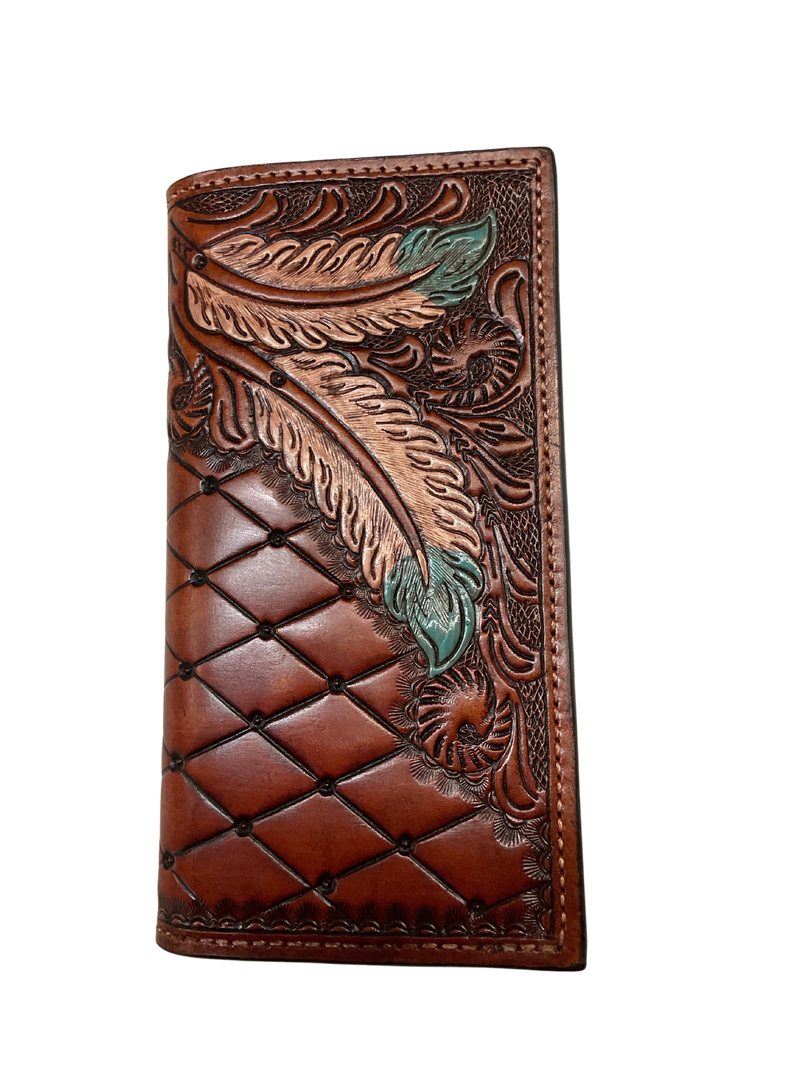 Chestnut Wallet w/Hand Painted Feathers