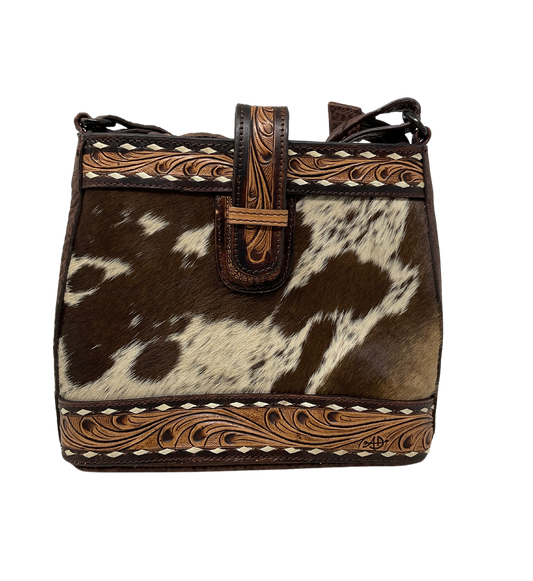 Crossbody Leather w/Cowhide & Buck Stitch Concealed Carry Purse