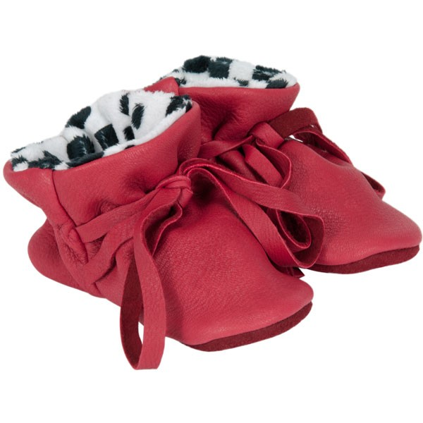 Baby Moccasin- Red w/Dalmation Flannel Lining