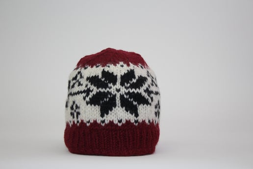 Beanie- Fitted Red Snowflake