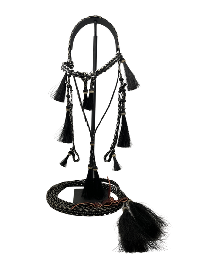5/8" Flat Braided Horsehair Browband Headstall and Split Reins