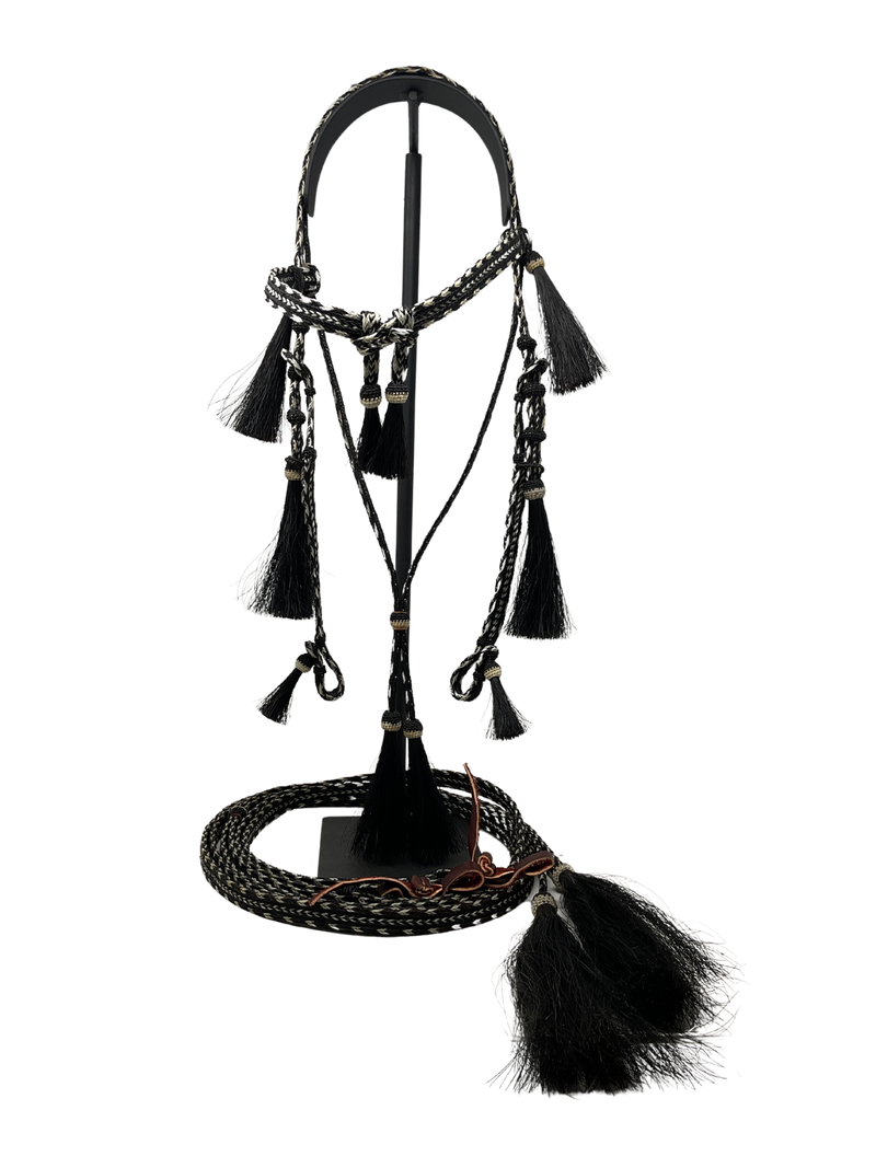 5/8" Flat Braided Horsehair Browband Headstall and Split Reins