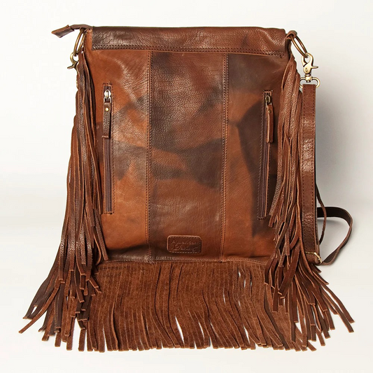 Crossbody Leather Purse w/Cowhide & Fringe