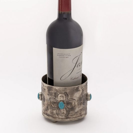 Rustic Silver Wine Coaster with Turquoise