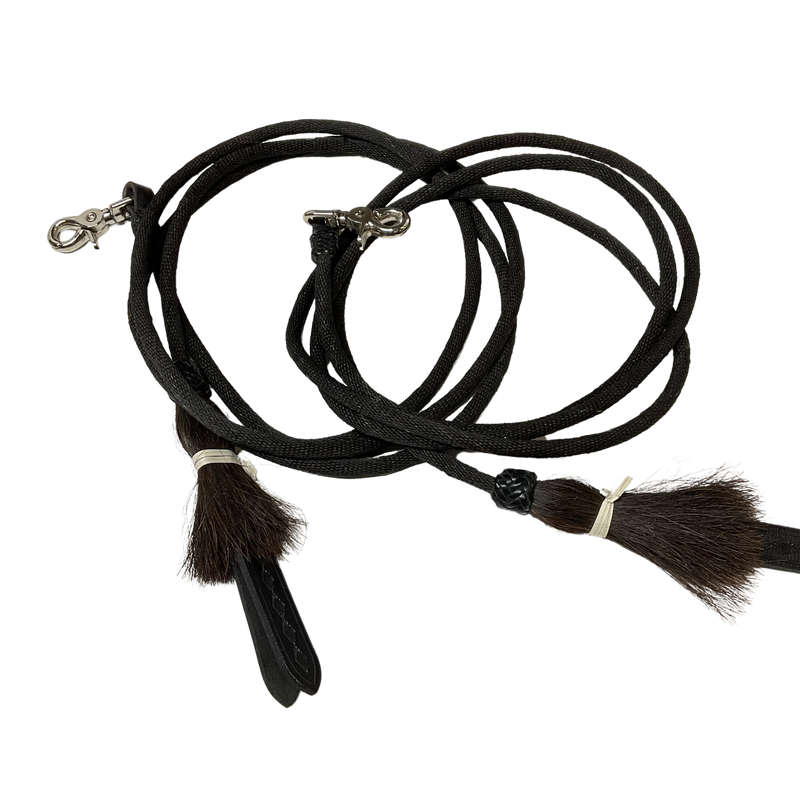 Hitched Horsehair Headstall w/Roping Reins & Leather Buttons