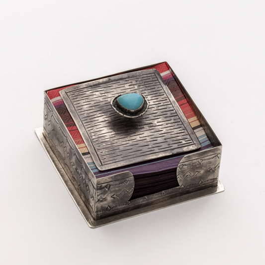 Rustic Silver Cocktail Napkin Holder w/Turquoise