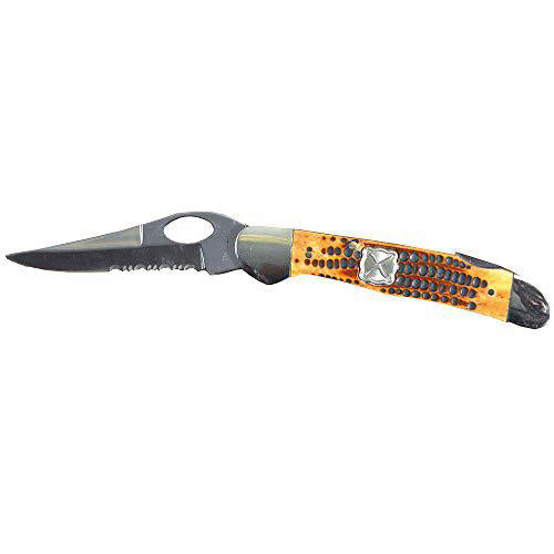 Serrated Folding Knife w/Butterscotch Grip