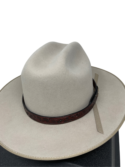 Floral Carved Leather Hat Band w/Tip Clip