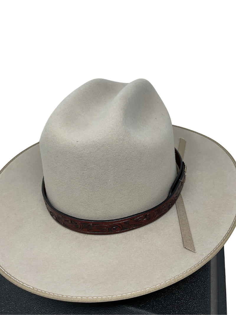 Floral Carved Leather Hat Band w/Tip Clip