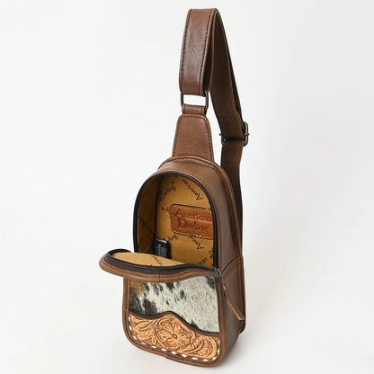 Cowhide w/Floral Carving Sling Purse