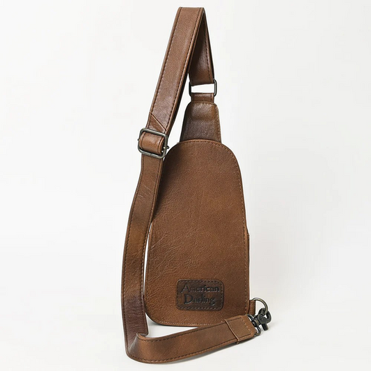 Cowhide w/Floral Carving Sling Purse
