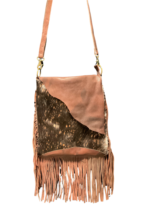 Crossbody Leather Purse w/Cowhide & Fringe
