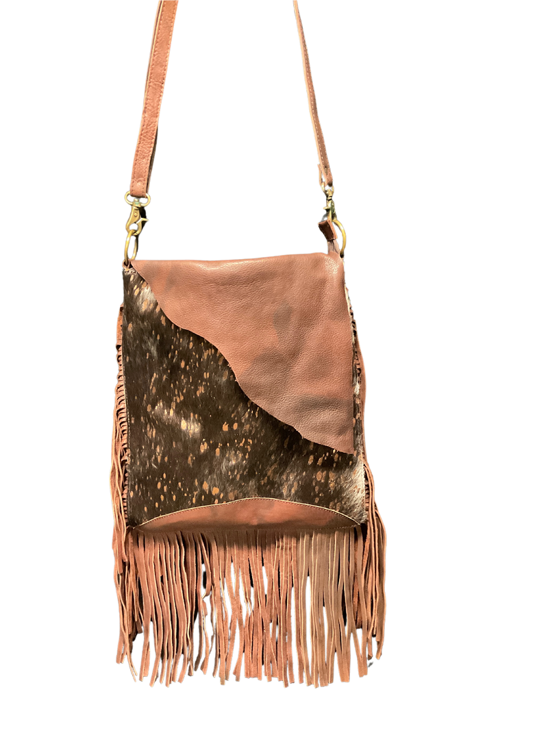 Crossbody Leather Purse w/Cowhide & Fringe