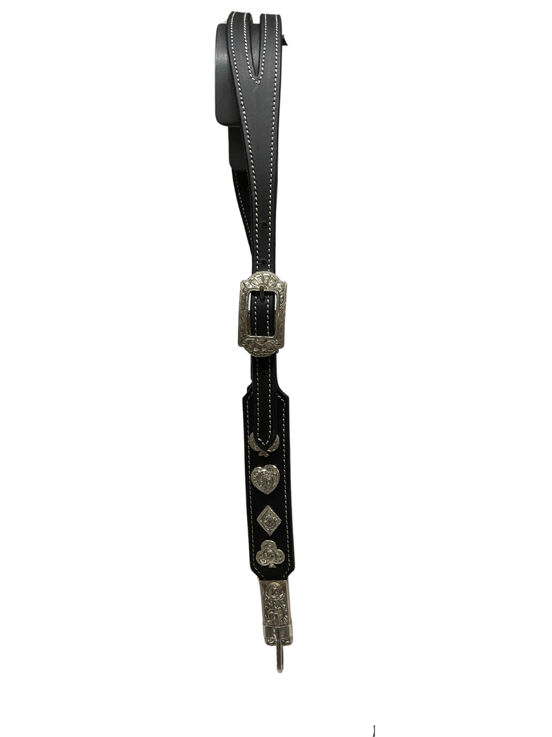 3/4" Black Split Ear w/Sterling Buckles and Card Suit Conchos