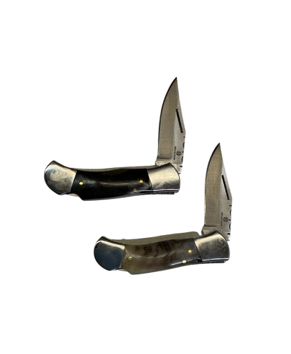 Single Blade Ram Horn Folding Knife w/Sheath