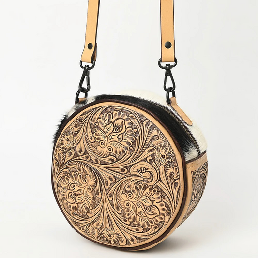 Floral Tooled Canteen Style Purse