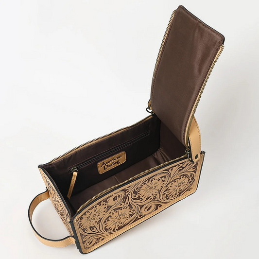 Floral Carved Hard Sided Toiletry Bag