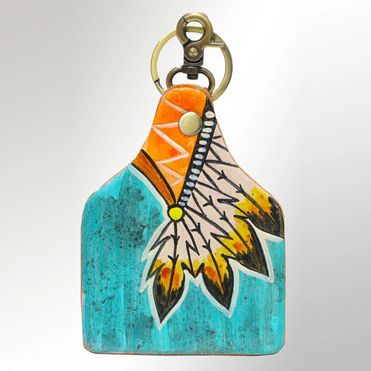 Cow Tag w/Painted Headdress Keychain