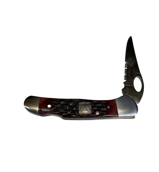 Serrated Folding Knife w/Amber Grip