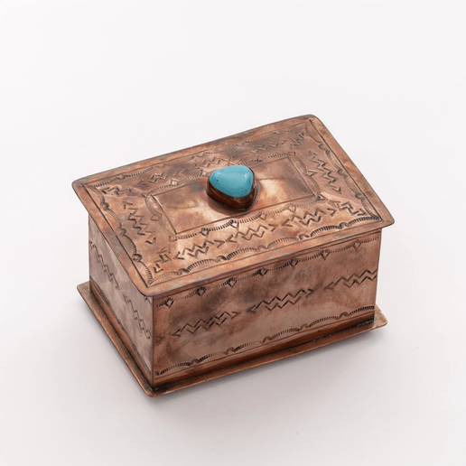 Stamped Medium Copper Box w/Turquoise Stone