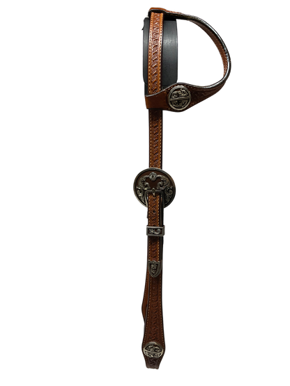 Single Ear Basket Stamped Rust Santa Maria Double Buckles & Conchos