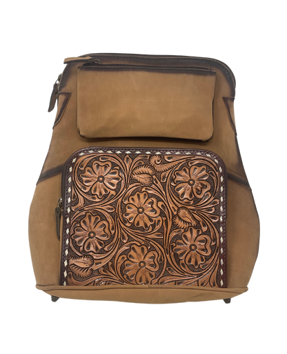 Leather w/Floral Carving Backpack