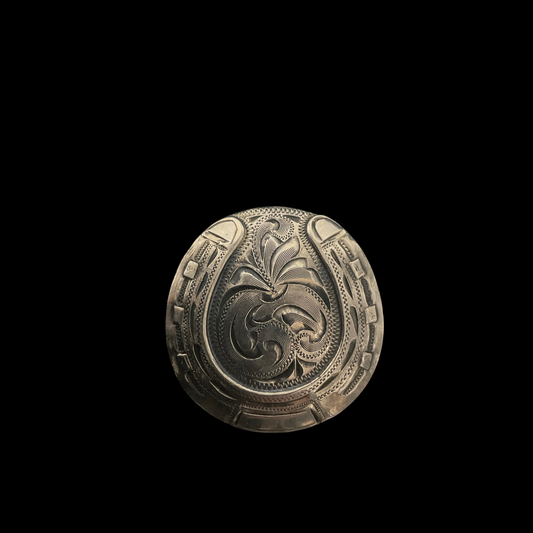 Antiqued Horseshoe Loopback Concho- Silver Plate